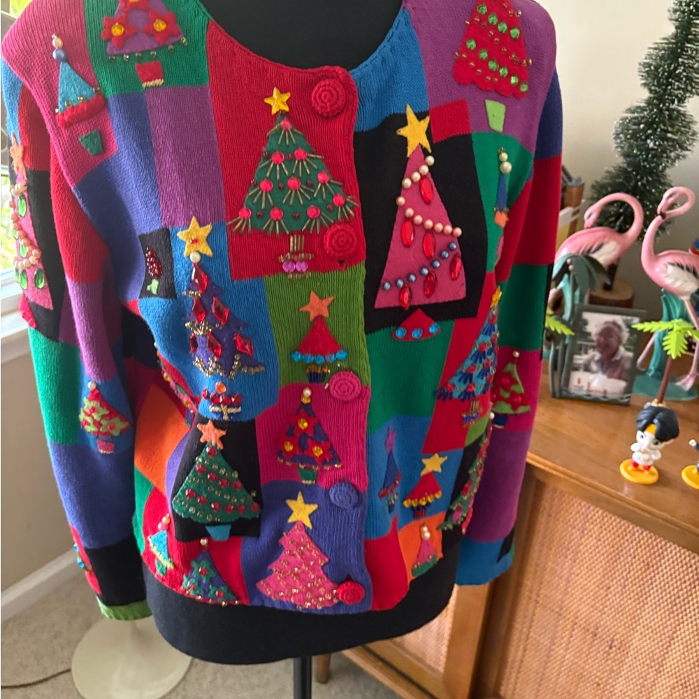 Michael Simon Colorful Holiday Vintage 1998 Cardigan PS